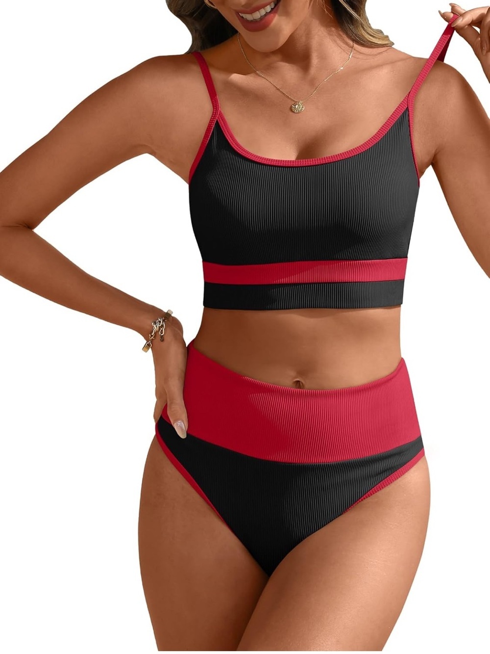 High Waisted Bikini Sets,Color Block 2 Piece Tummy Control S. 2245/bb5-1